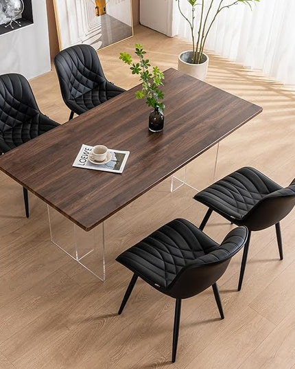 YOUNUOKE Black Dining Chairs Set of 2 Modern Upholstered Kitchen Chair Comfortable PU Leather Dinner Chairs for Kitchen Dinning Room - LeafyLoom