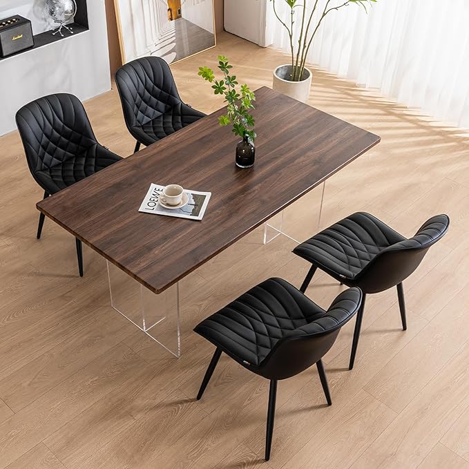 YOUNUOKE Black Dining Chairs Set of 2 Modern Upholstered Kitchen Chair Comfortable PU Leather Dinner Chairs for Kitchen Dinning Room - LeafyLoom