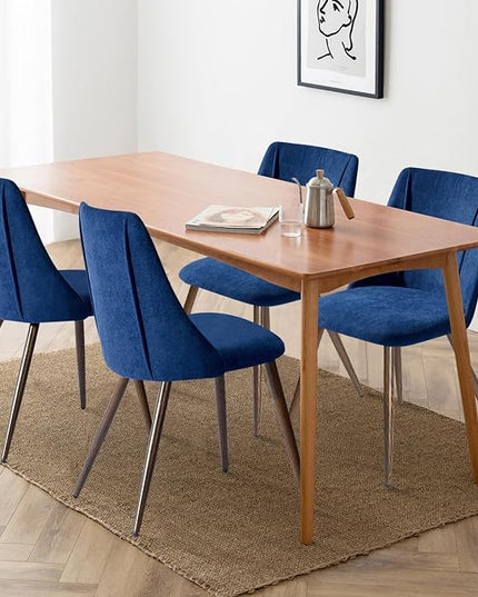 FurnitureR Dining Chairs Set of 2, Upholstered Side Chairs Fabric Armless Living Room Accent Chair with Soft Seat/Metal Legs, Mid-Back Chairs for Home Kitchen Restaurant, Dark Blue - LeafyLoom