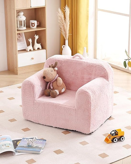 Tiita Toddler Chair Couch, Comfy Fold Out Kids Sofa, Lightweight Children Couch with Carrying Handle & Side Pockets, Kids Foam Armrest Read Sofa for Girl or Boy, Pink - LeafyLoom
