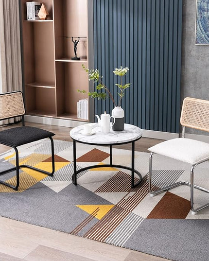 Zesthouse Mid Century Modern Dining Chairs Set of 2, Upholstered Boucle Kitchen Chairs, Famous Breuer Designed Chairs, Armless Accent Chairs with Natural Cane Back & Stainless Chrome Base - LeafyLoom
