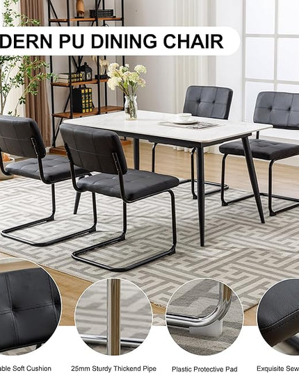 Forevich Mid Century Modern Dining Chairs Set of 2, Leather Kitchen Dining Room Side Chairs Upholstered Armless Accent Chairs with Metal Chrome Legs for Living Room, Bedroom Black - LeafyLoom
