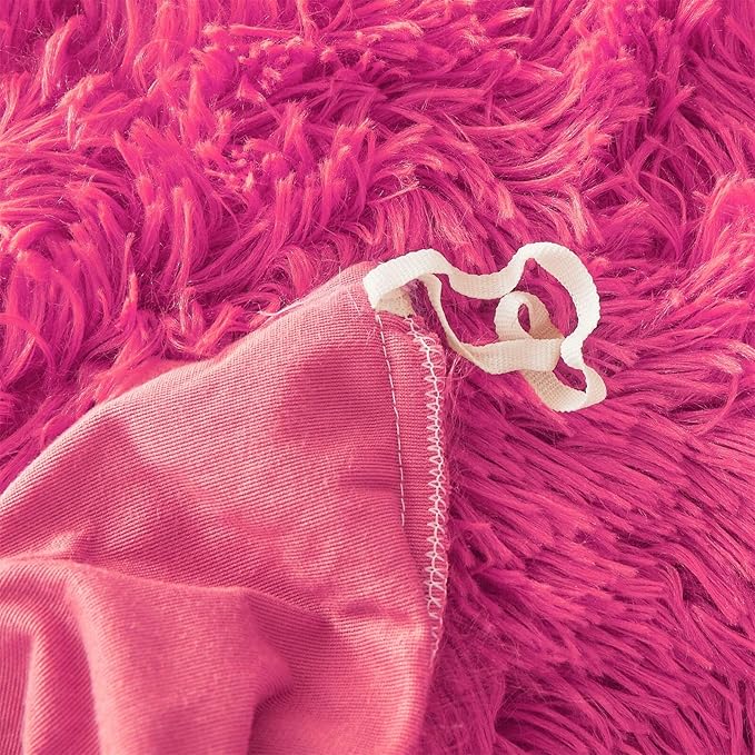 Fluffy hot pink comforters Cover twin size - Ultra Soft Plush hot pink bedding Sets 2 Pieces (1 faux fur comforter Cover + 1 fuzzy pillow case) girls shaggy hot pink twin bed set (Hot Pink, Twin) - LeafyLoom