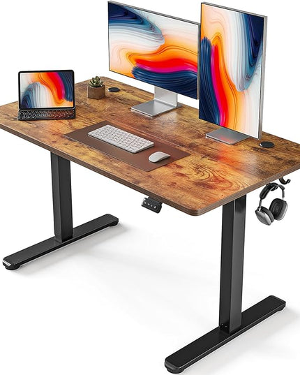FEZIBO Electric Standing Desk, 48 x 24 Inches Height Adjustable Stand up Desk, Sit Stand Home Office Desk, Computer Desk, Rustic Brown - LeafyLoom