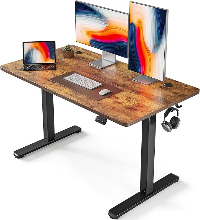 FEZIBO Electric Standing Desk, 48 x 24 Inches Height Adjustable Stand up Desk, Sit Stand Home Office Desk, Computer Desk, Rustic Brown - LeafyLoom