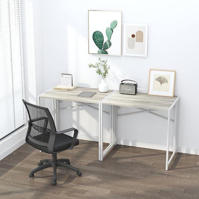 Small Folding Desk 32 inch, No Assembly Required Small Office Desk, Writing Gaming Computer Camping Desk, Beige - LeafyLoom