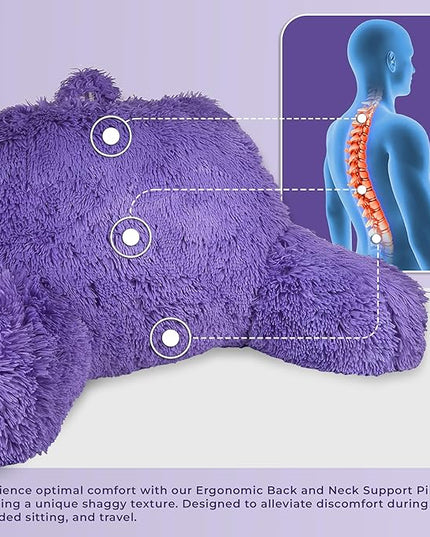 Klear Vu Shaggy Reading Pillow Back Rest Body Pillow for Adults and Kids, Lumbar and Arm Support on Bed, Chair, Couch, Sofa and Floor, 30" x 21", One Size, Purple Rain - LeafyLoom