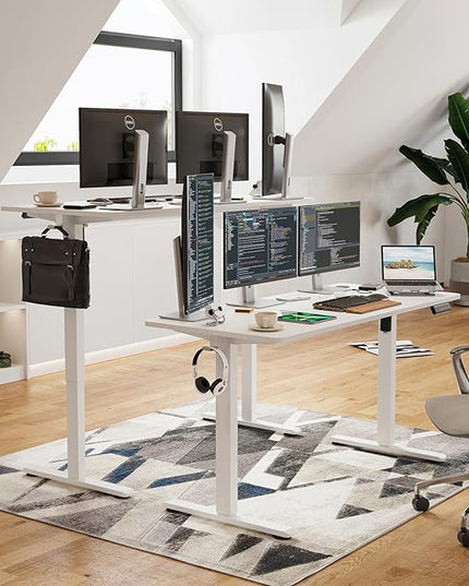 STARY Electric Memory Preset 55 x 24 Inches Adjustable Height Computer Workstation Sit Stand Home Office Desk with Splice Board, 5524, White Desktop/White Frame - LeafyLoom