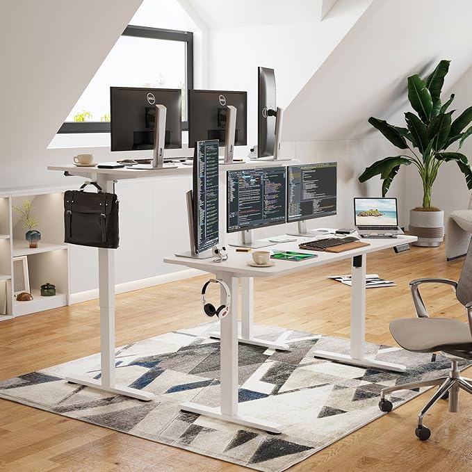 STARY Electric Memory Preset 55 x 24 Inches Adjustable Height Computer Workstation Sit Stand Home Office Desk with Splice Board, 5524, White Desktop/White Frame - LeafyLoom