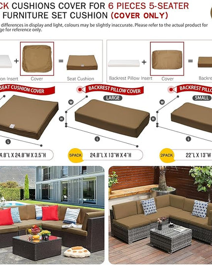 ClawsCover 12Pack Outdoor Seat and Back Cushions Replacement Covers Fit for 6Pieces 5-Seater Wicker Rattan Patio Furniture Conversation Set Sectional Couch Chairs,Taupe-Include Cover Only - LeafyLoom