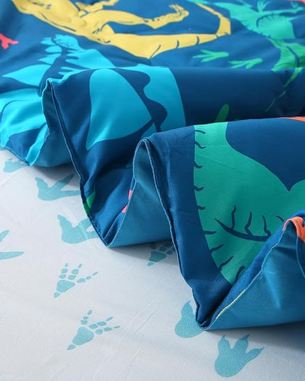 Wajade Boys Dinosaur Comforter Set Bed in A Bag Queen Size 7 Piece 3D Blue Dinosaur Print Bedding Set for Kids Teens(1 Comforter, 1 Flat Sheet, 1 Fitted Sheet, 2 Pillowcase and 2 Pillow Sham) - LeafyLoom