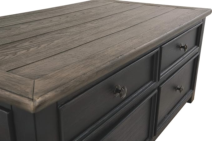 Signature Design by Ashley Tyler Creek Rustic Farmhouse Lift Top Coffee Table with Drawers, Brown & Black - LeafyLoom