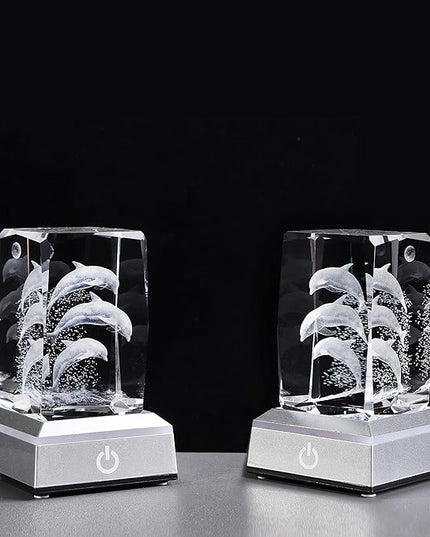 Qianwei 3D laser etched crystal dolphin gifts for women men,dolphin decor glass figurines statue stuff for room decorations Birthday for Lovers Keepsake Paperweight - LeafyLoom