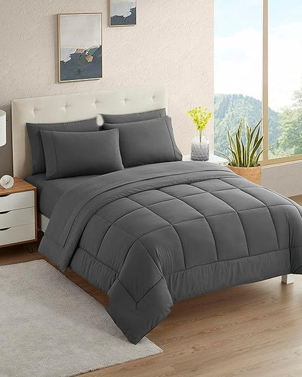 Dorm Room Essentials College Bedding Comforter Set 5 Piece Twin XL Size Bed in a Bag for College Students Boys and Girls, Twin XL, Gray - LeafyLoom