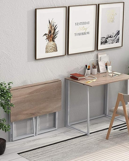 4NM 31.5" Folding Desk, Simple Assembly Computer Desk Study Writing Table for Small Space Offices/Home - Natural and White - LeafyLoom