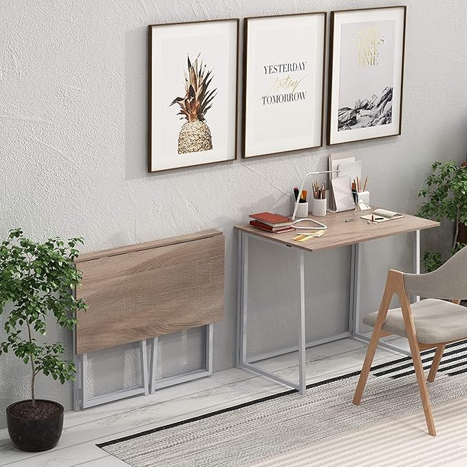 4NM 31.5" Folding Desk, Simple Assembly Computer Desk Study Writing Table for Small Space Offices/Home - Natural and White - LeafyLoom