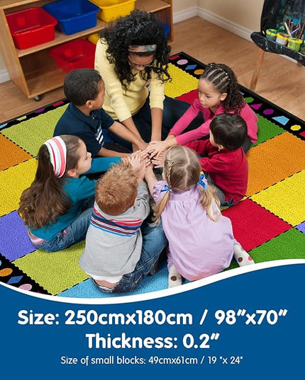 Booooom Jackson Classroom Rug Elementary, Large Classroom Carpet Preshool Seating Rug for School, Children's Classroom Area Rug Carpet with Non-Slip Backing（8.2 x 5.9 ft,18Seat GMTmt - LeafyLoom