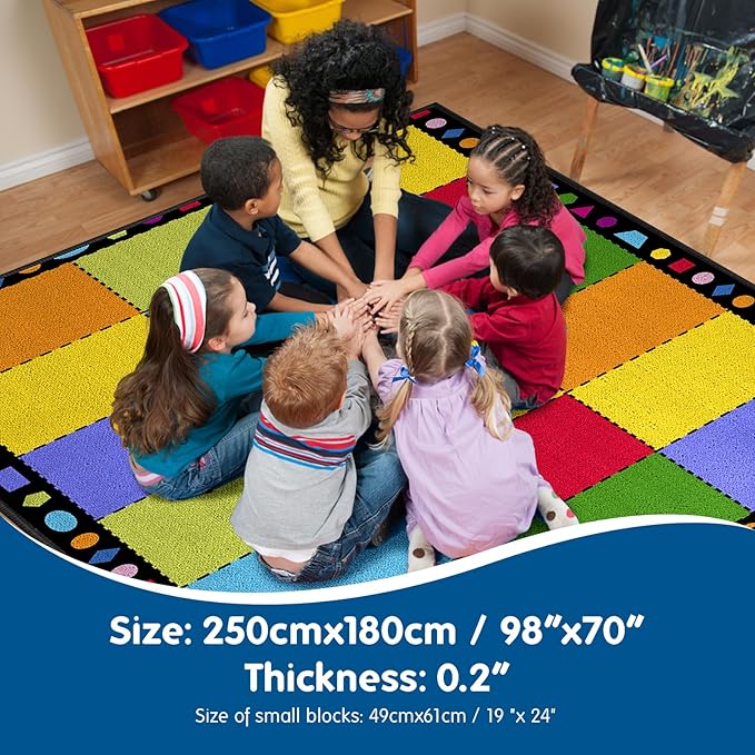 Booooom Jackson Classroom Rug Elementary, Large Classroom Carpet Preshool Seating Rug for School, Children's Classroom Area Rug Carpet with Non-Slip Backing（8.2 x 5.9 ft,18Seat GMTmt - LeafyLoom