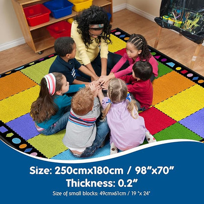 Booooom Jackson Classroom Rug Elementary, Large Classroom Carpet Preshool Seating Rug for School, Children's Classroom Area Rug Carpet with Non-Slip Backing（8.2 x 5.9 ft,18Seat GMTmt - LeafyLoom