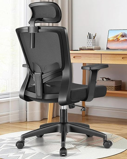 Office Chair Ergonomic Desk Chair High Back Computer Chair Swivel Mesh Task Chair with Adjustable Lumbar Support Armrests Headrest Black - LeafyLoom