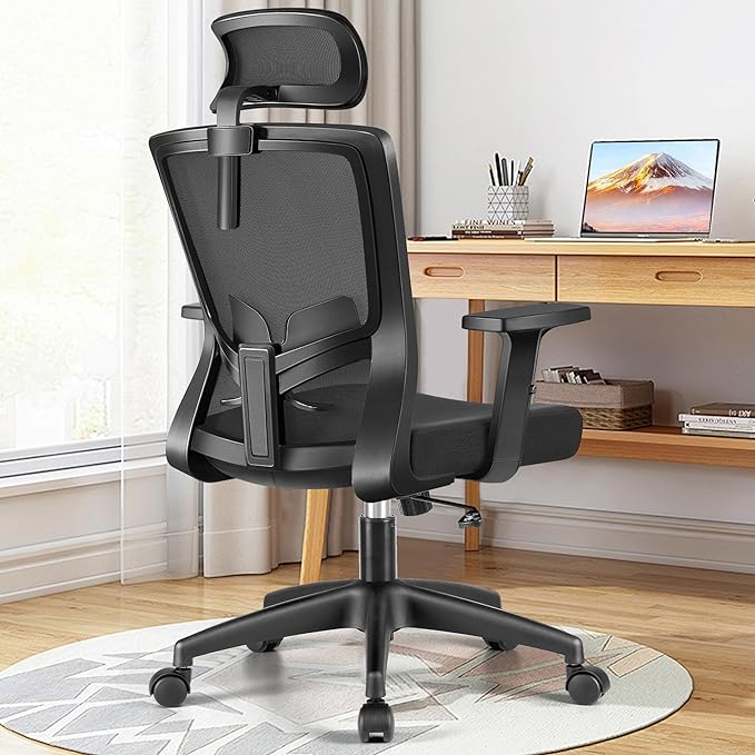 Office Chair Ergonomic Desk Chair High Back Computer Chair Swivel Mesh Task Chair with Adjustable Lumbar Support Armrests Headrest Black - LeafyLoom