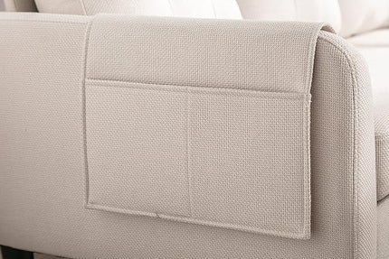 72.44" L-Shaped Reversible Sectional Sofa w/Pull Out Bed & Storage Chaise Lounge,Interior Furniture Comfy Sleeper Corner Couch with 3 Throw Pillows and Pockets,for Dorm,Apartment, Beige-1 - LeafyLoom