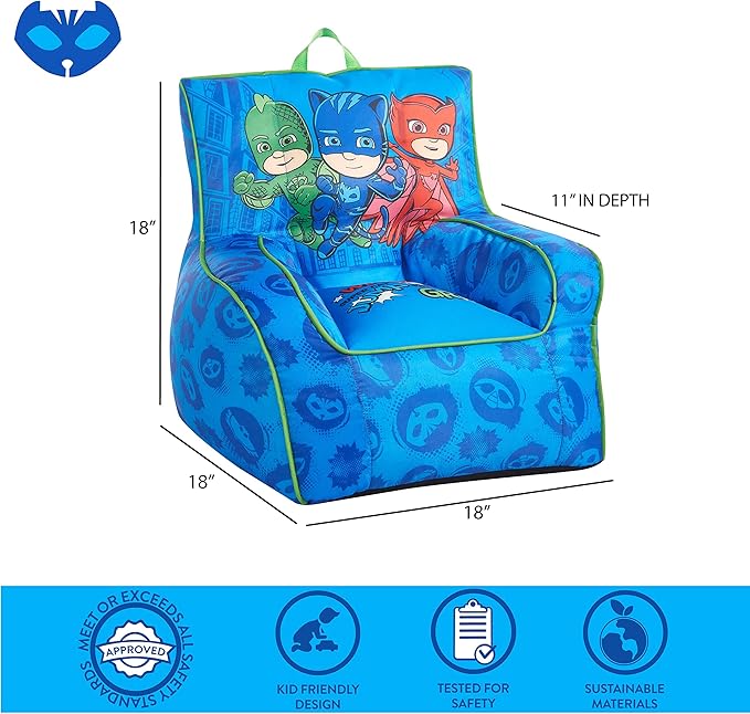 Idea Nuova PJ Mask Toddler Nylon Bean Bag Chair with Piping & Top Carry Handle, NK570401, Medium - LeafyLoom