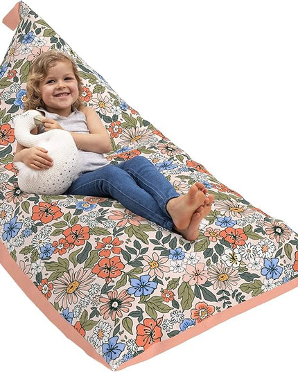 Stuffed Animal Bean Bag Storage - Machine Washable Bean Bag Chair for Kids - Extra Large Cover for Stuffing with Plush Toys, Pillows, Soft Items - Stuffed Animal Holder for Boys & Girls - Boho Floral - LeafyLoom