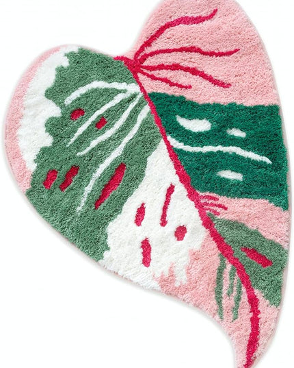 Pink Princess Non Slip Bath Mat or Kitchen Tufted Rug, Plant Leaf Shaped Kids Pets Floor Mat Carpet, Green, 32" x 24" - LeafyLoom