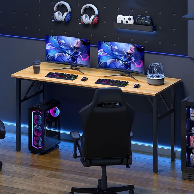 Need Home Office Desk - Large Computer Desk Sturdy Table Foldable Desk Gaming Computer Table No Assembly Required AC5BB 60 inch - LeafyLoom