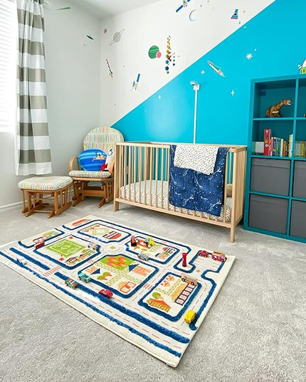 IVI 3D Play Carpets, 71 x 52.5 Inch, Traffic Educational Toddler Mat Rug for Bedroom, Kids Den, or Playroom, Large - LeafyLoom