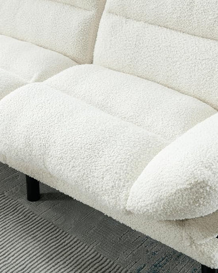 70.08" Modern Upholstered 2 Seaters Soft with Metal Feet,Accent Deep Seat Loveseat Double Sofas Couch w/Convertible Bed,for Dorm,Apartment,Studio,Office,White Teddy - LeafyLoom