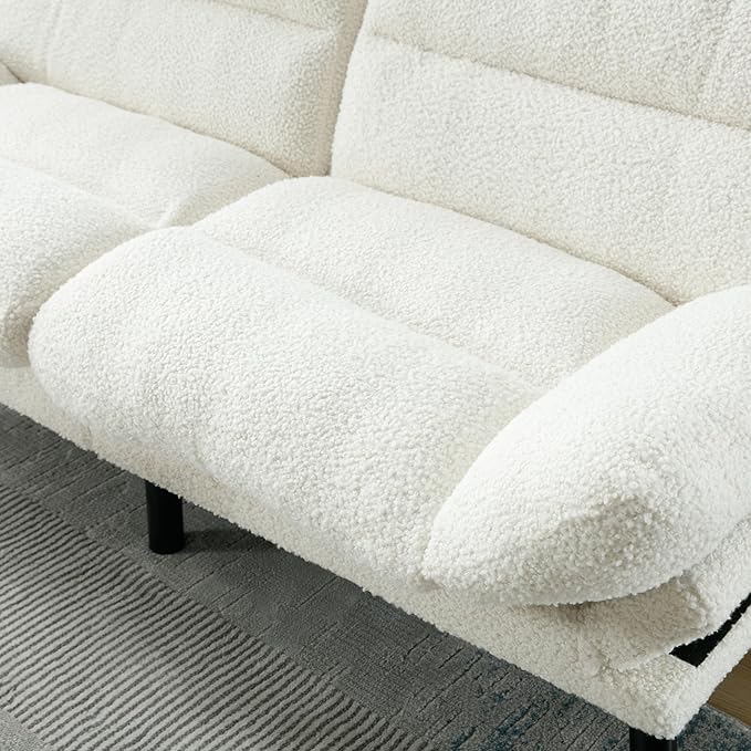 70.08" Modern Upholstered 2 Seaters Soft with Metal Feet,Accent Deep Seat Loveseat Double Sofas Couch w/Convertible Bed,for Dorm,Apartment,Studio,Office,White Teddy - LeafyLoom
