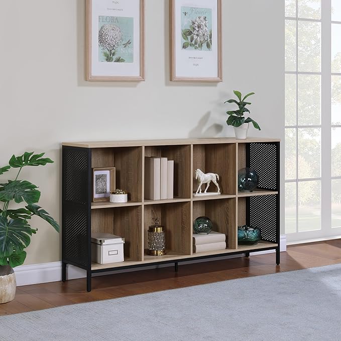 OSP Home Furnishings Ace Contemporary Modern Storage Cube Bookcase, 8 Cubes, River Oak Finish - LeafyLoom