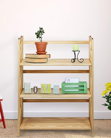 Casual Home Montego 3-Shelf Folding Bookcase, Natural , 27.5" Wide - LeafyLoom