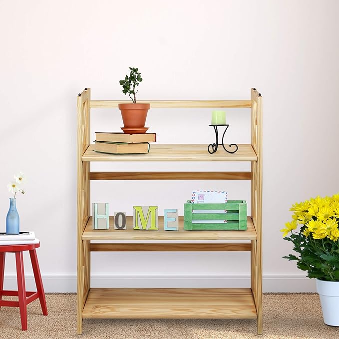 Casual Home Montego 3-Shelf Folding Bookcase, Natural , 27.5" Wide - LeafyLoom