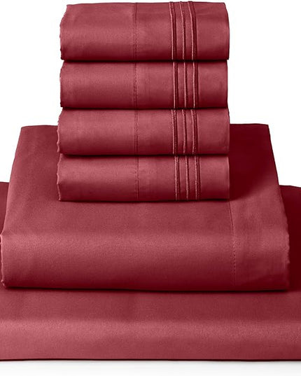 Mellanni California King Sheets Set - 6 PC Iconic Collection Bedding Sheets & Pillowcases - Ultra Soft, Cooling Bed Sheets - Deep Pocket up to 16 inch - 6 PC (Cal King, Brick Red w/Extra Pillow Cases) - LeafyLoom