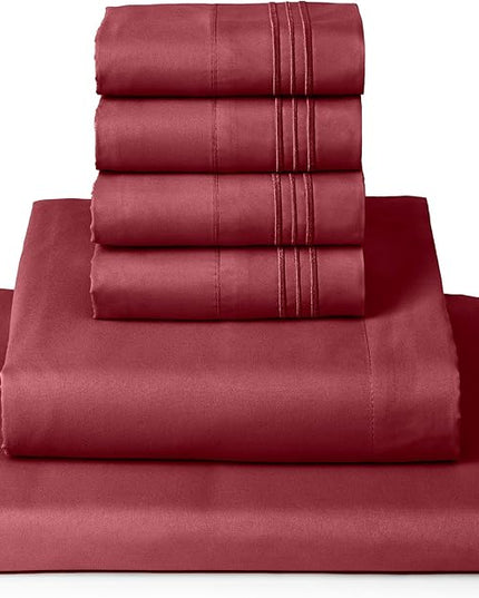 Mellanni Queen Sheets Set - 6 PC Iconic Collection Bedding Sheets & Pillowcases - Luxury, Ultra Soft, Cooling Bed Sheets - Deep Pocket up to 16 inch - 6 PC (Queen, Brick Red w/Extra Pillow Cases) - LeafyLoom