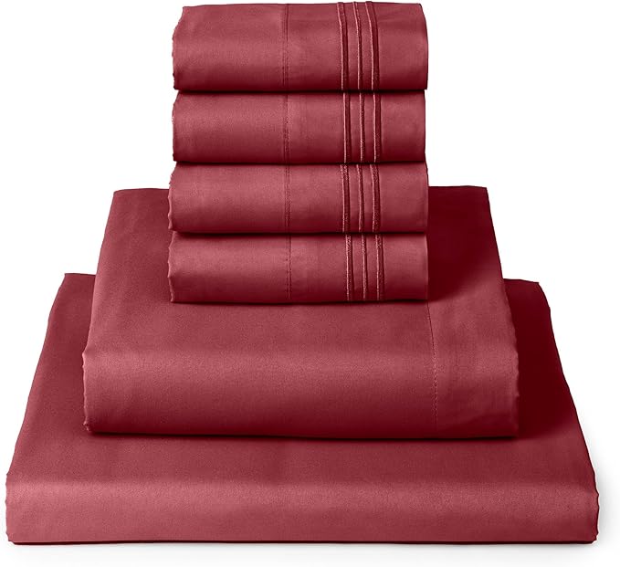 Mellanni Queen Sheets Set - 6 PC Iconic Collection Bedding Sheets & Pillowcases - Luxury, Ultra Soft, Cooling Bed Sheets - Deep Pocket up to 16 inch - 6 PC (Queen, Brick Red w/Extra Pillow Cases) - LeafyLoom