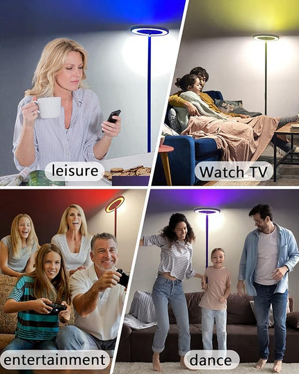 Ovesnty Floor Lamp, Double Sided Lighting LED Modern Floor Lamps, Color Changing & Dimmable Tall Standing Light with Remote Smart App Bright Corner Floor Lamp for Living Room Bedroom Office - LeafyLoom