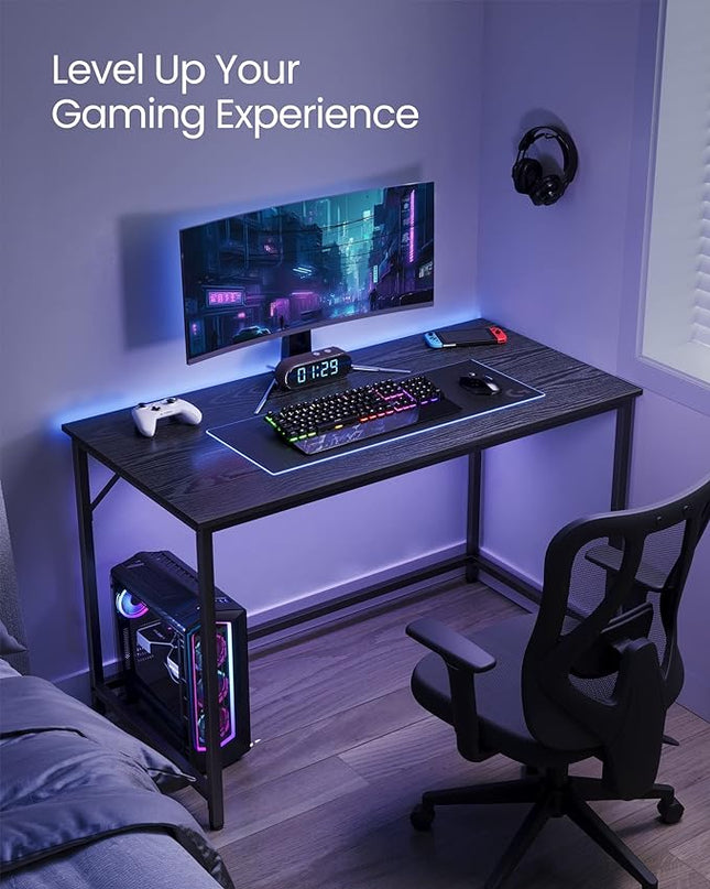 VASAGLE Computer Desk, Gaming Desk, Home Office Desk, for Small Spaces, 23.6 x 47.2 x 29.5 Inches, Industrial Style, Metal Frame, Black with Wood Grain ULWD039B56 - LeafyLoom
