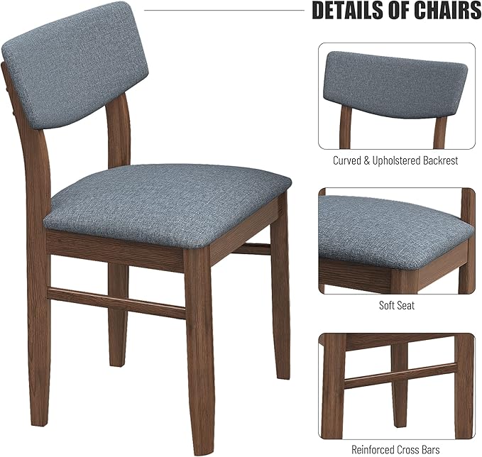 5 Piece Kitchen Dining, Wooden Rectangular Table Chairs and 2 Upholstered Bench, Retro Rustic Dinette Set for 6 People for Living Room Furniture, Walnut - LeafyLoom