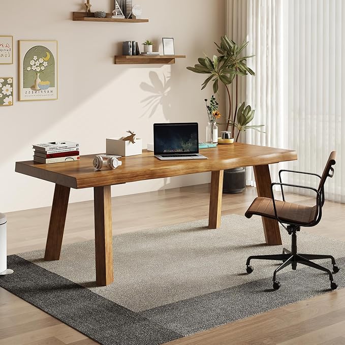 Desk / 55 inches,Solid Wood Desk Classical Style Home Office Desks/New Chinese Style Computer Table/Wooden Desk/Brown Desk - LeafyLoom