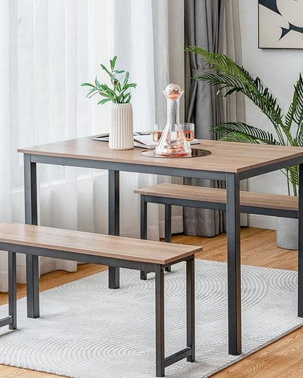 KOTEK Dining Table Set for 4, Modern Kitchen Table Set with 2 Benches, 3 Piece Dining Table and Bench Set for Small Space, 4-Person Dinette Set for Kitchen, Dining Room (Natural) - LeafyLoom