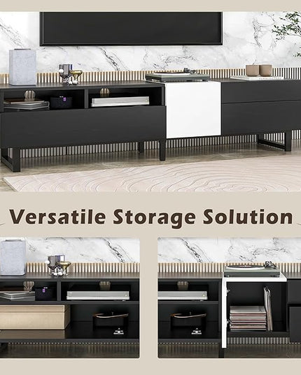 NicBex TV Stand for 80 Inch TV Modern TV Media Console Table with Double Storage Space and Drop Down Door,Entertainment Center with Storage for Living Room,Bedroom,70.9 Inch,Black - LeafyLoom