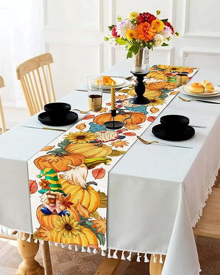 Fall Table Runner 90 Inches Long Autumn Table Runner Pumpkins Maple Leaves Gnome Fall Theme Decor for Kitchen Dining Table Home Party Decorations Unibyby