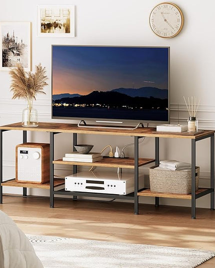 HOOBRO TV Stand with Power Outlets to 65 Inches, TV Console Table with Open Storage Shelves, Industrial Media Entertainment Center for Living Room Bedroom, Rustic Brown and Black BF40DS01 - LeafyLoom