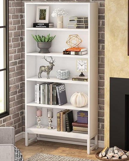 Tribesigns Tall Bookcase and Bookshelf, 70.8” Large Bookcases Organizer with 5-Tier Storage Shelves, Heavy Duty Free-Standing Library Bookshelf Shelving Unit for Living Room, Bedroom, Office (White) - LeafyLoom