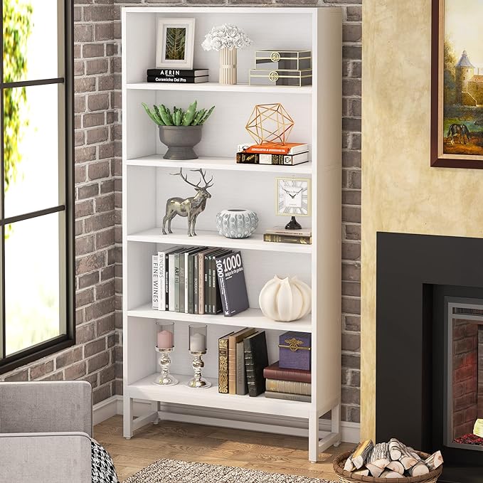 Tribesigns Tall Bookcase and Bookshelf, 70.8” Large Bookcases Organizer with 5-Tier Storage Shelves, Heavy Duty Free-Standing Library Bookshelf Shelving Unit for Living Room, Bedroom, Office (White) - LeafyLoom