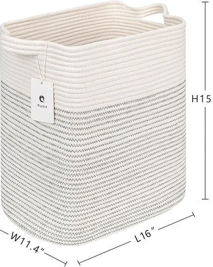 Hampers for Bins Large Blanket Basket,Storage Basket Rectangle Woven Baskets for Storage, Nursery Cotton Rope Basket Living Room, Toy Basket For Organizing, With Handle Dirty Clothes Basket - LeafyLoom